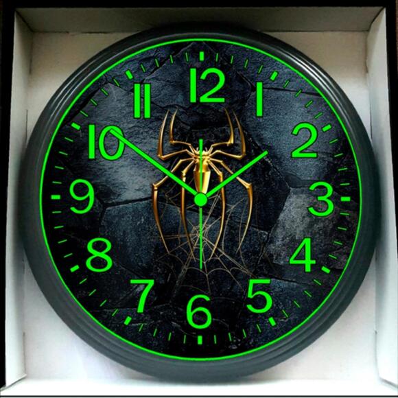 Gold Color Spider Glow In The Dark Wall Clock New!